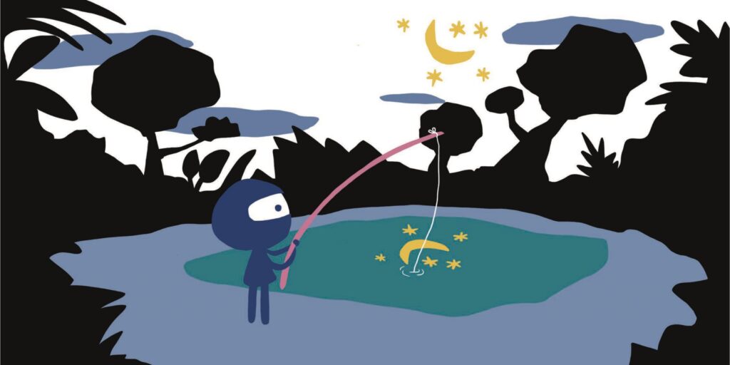 Ninja innamorato che pesca